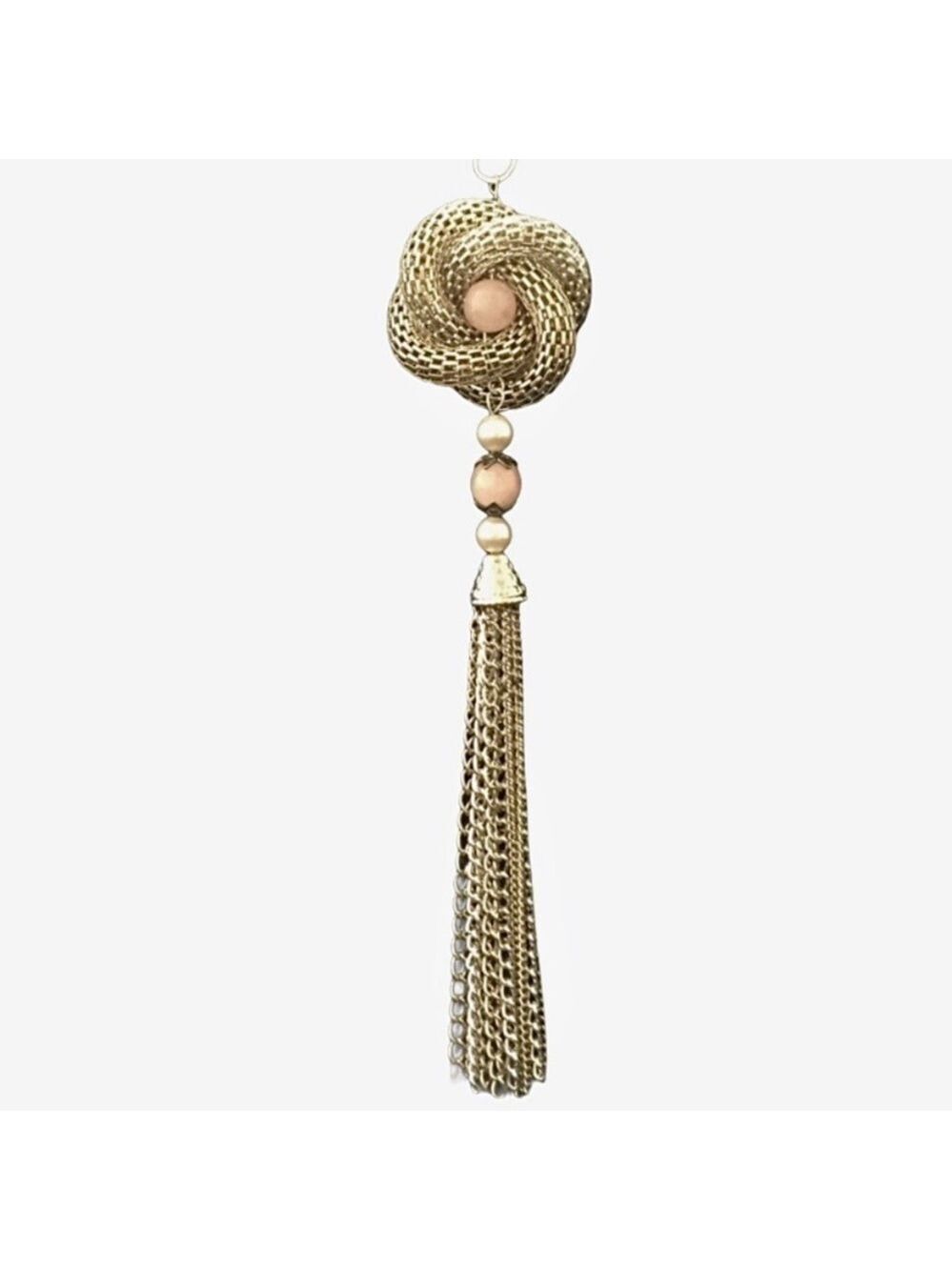 Artisan made rose quartz silver tassel chain necklace handmade unique boho